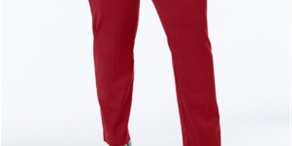 JM Collection Women's Tummy Control Pull On Slim Leg Pants Red Size 16W