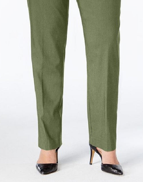 JM Collection Women's Tummy Control Slim Leg Pants Green Size Petite Small