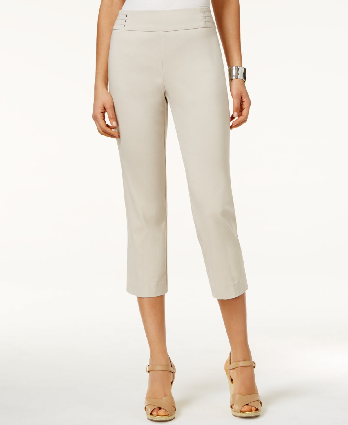 JM Collection Women's Rivet Detail Tummy Control Capri Pants Brown Size Petite Large