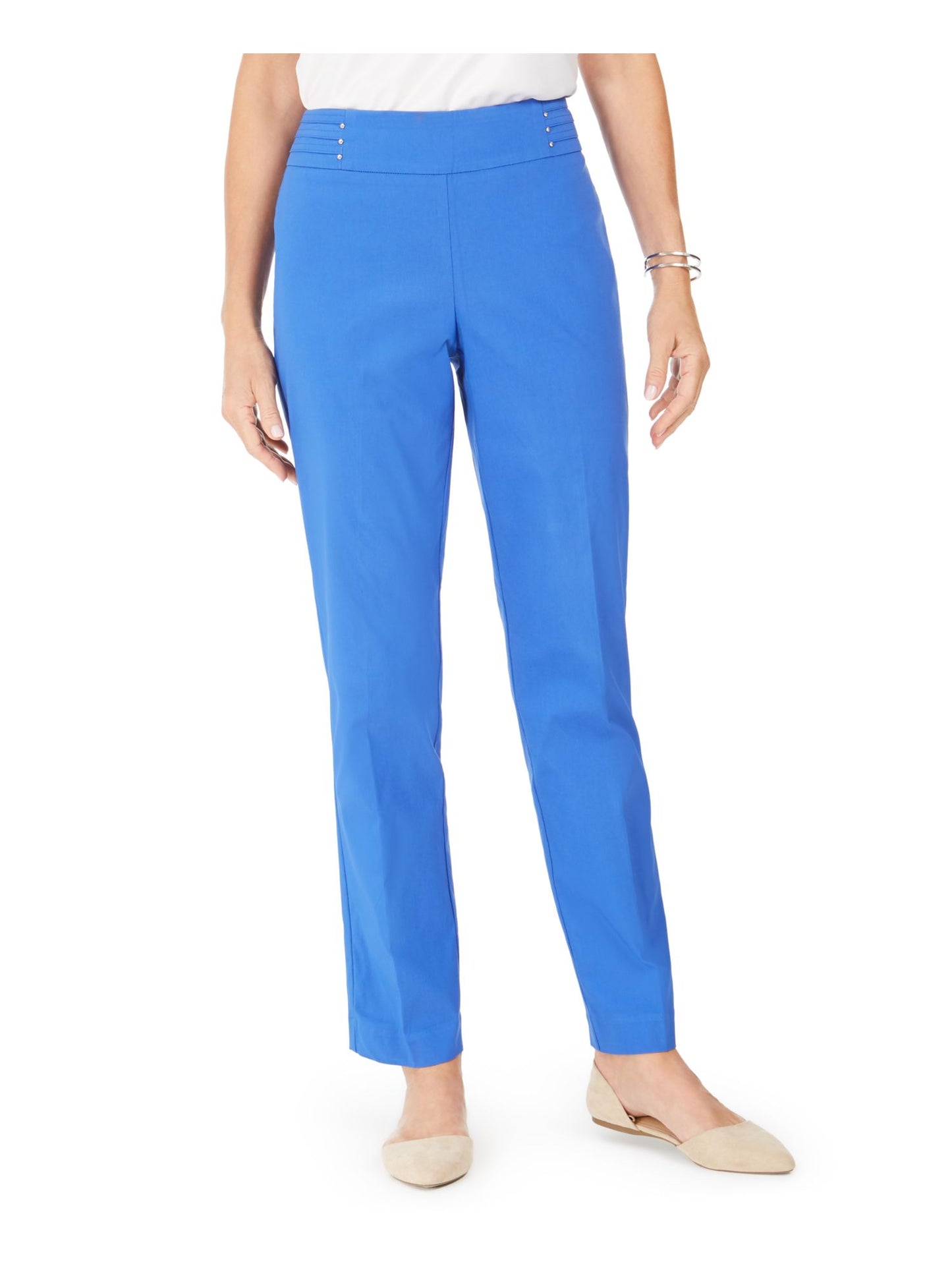 JM Collection Women's Solid Straight Leg Wear To Work Pants Blue Size Petite