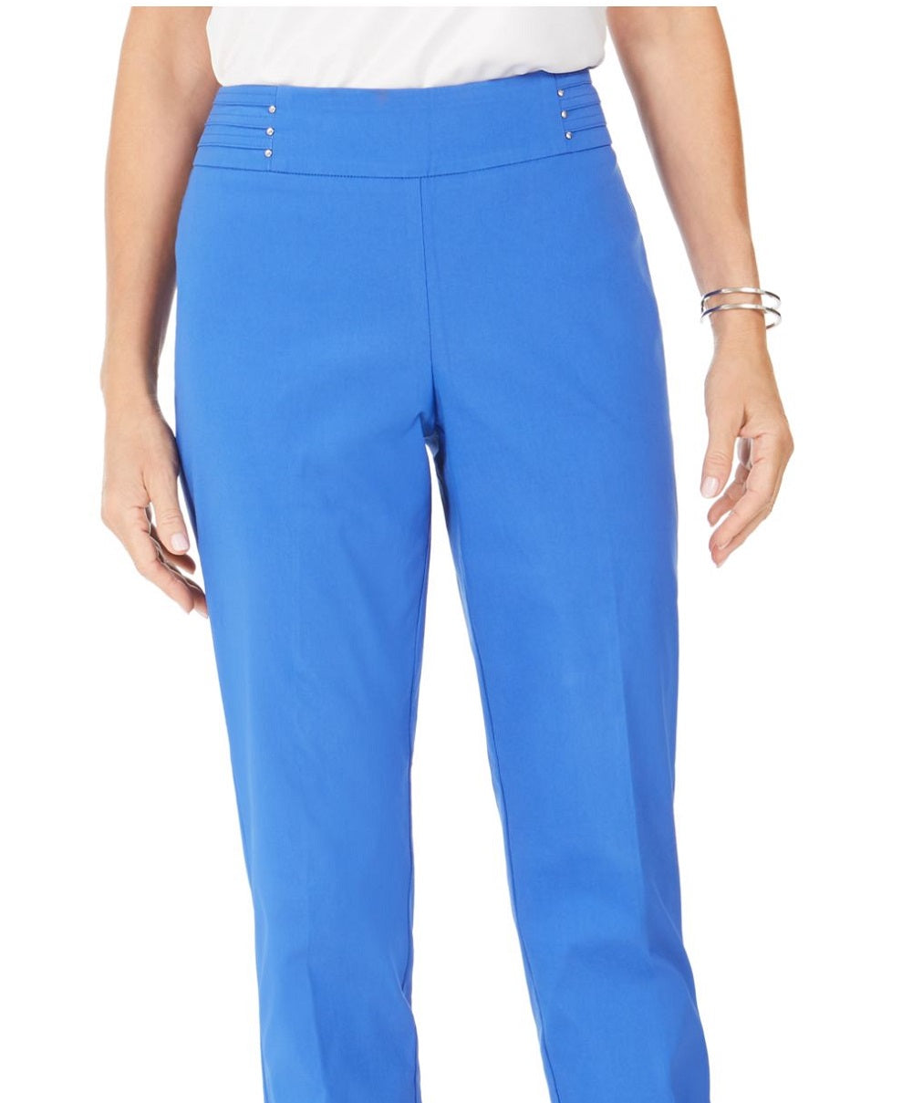 JM Collection Women's Solid Straight Leg Wear To Work Pants Blue Size Petite