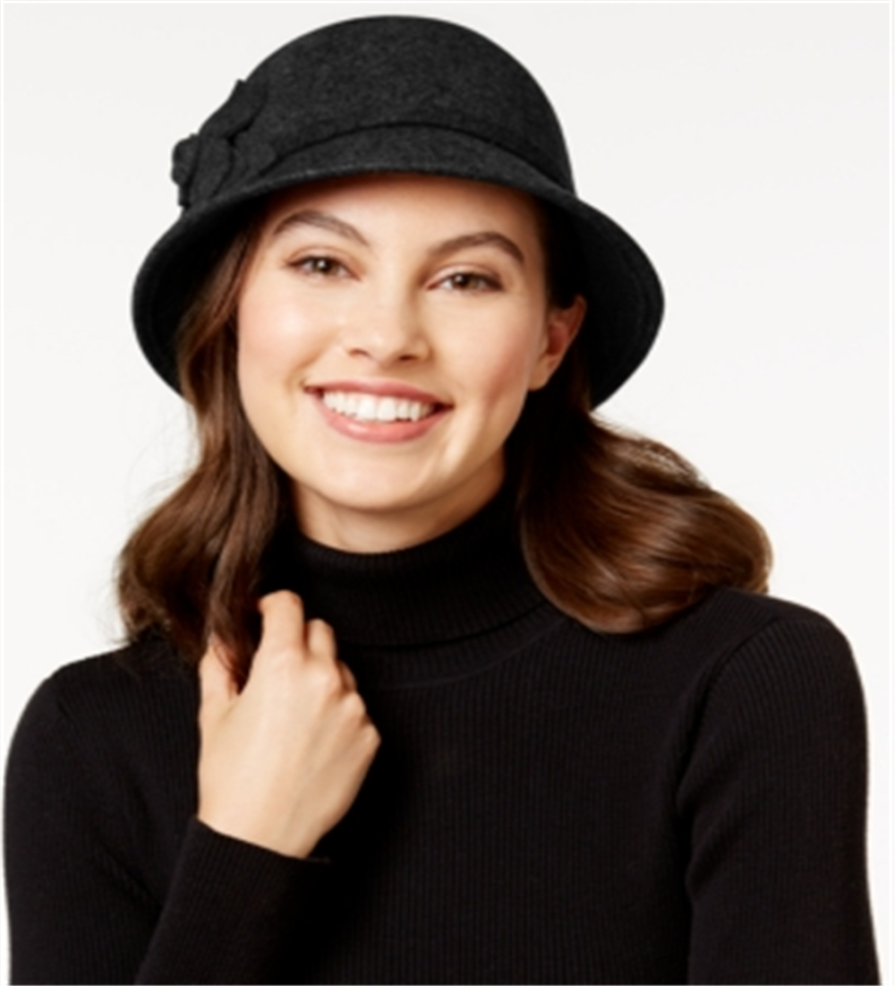 Nine West Women's Felt Self Flower Cloche Black Size Regular