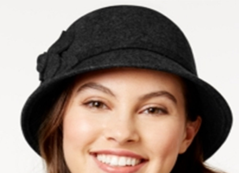 Nine West Women's Felt Self Flower Cloche Black Size Regular