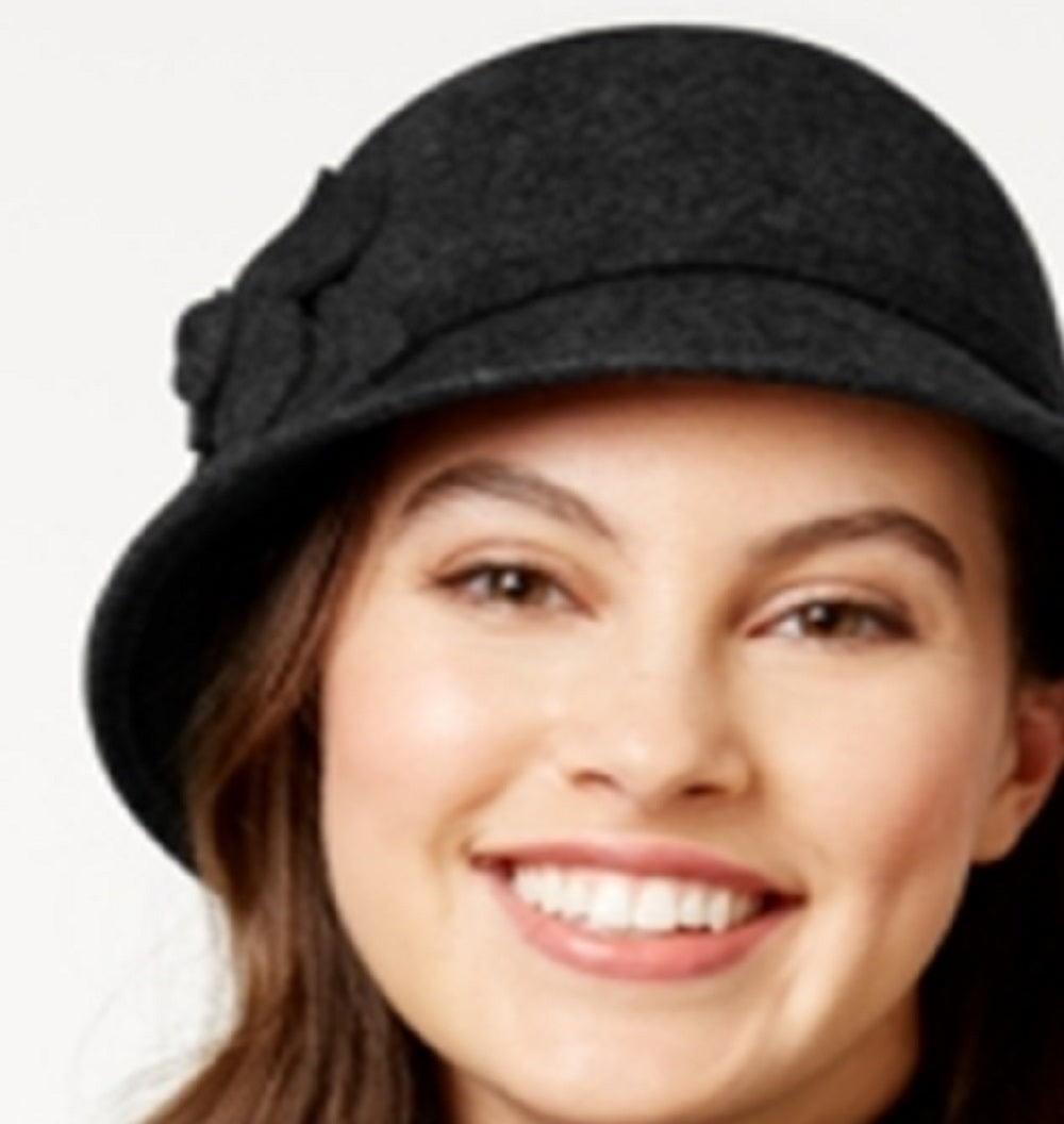 Nine West Women's Felt Self Flower Cloche Black Size Regular