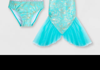 Disney Girls Little Mermaid 3pc Lavender Turquoise Swimsuit Size 7-8