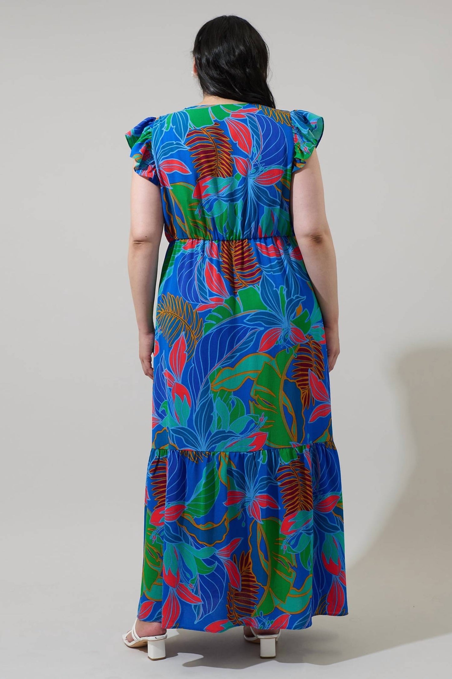 Sugarlips - Malton Tropical Evianna Button Down Flutter Maxi Dress Curve