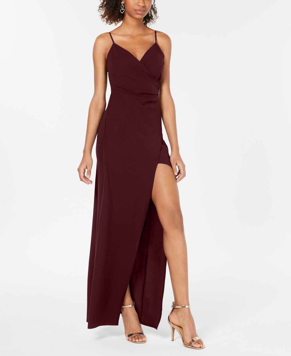 Emerald Sundae Junior's High Slit Gown Maroon Size X-Small