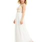 Emerald Sundae Women's Sheer Floral Spaghetti Strap Sweetheart Neckline Full Length Formal Empire Waist Dress White Size 17