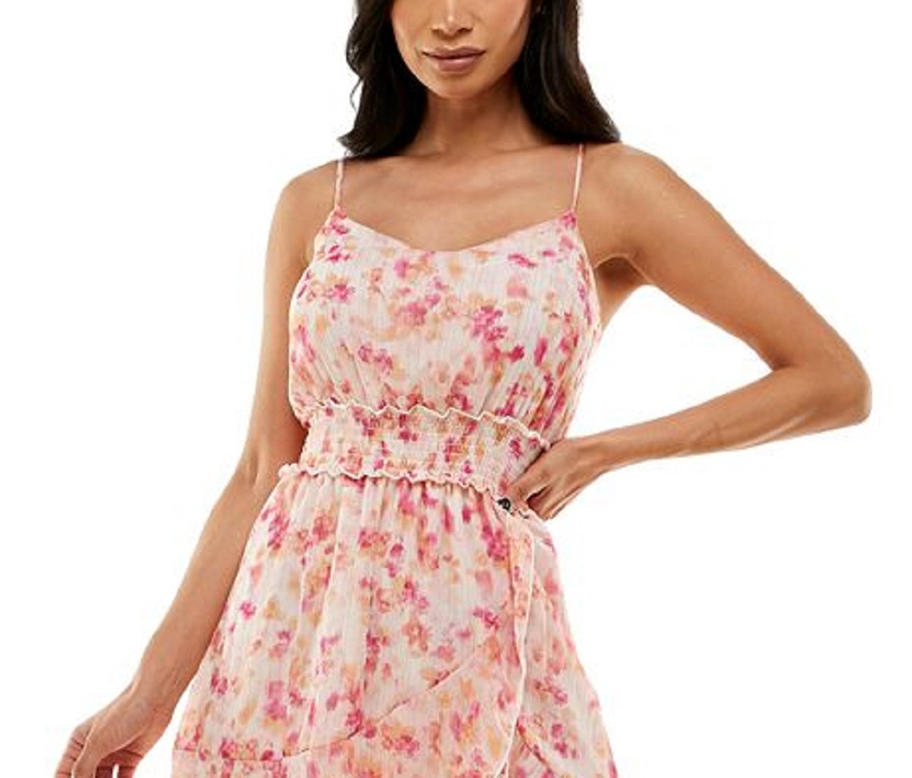 Emerald Sundae Junior's Floral Print Smocked Waist Dress Pink Size XX-Small