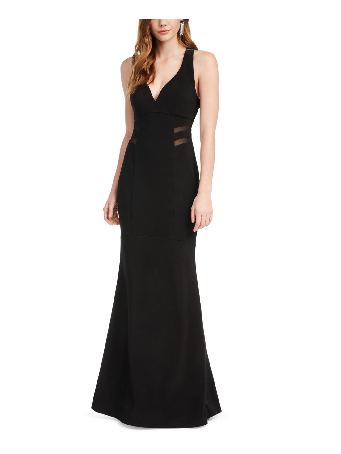 Emerald Sundae Women's Sheer Sleeveless V Neck Full Length Evening Mermaid Dress Black Size X-Small