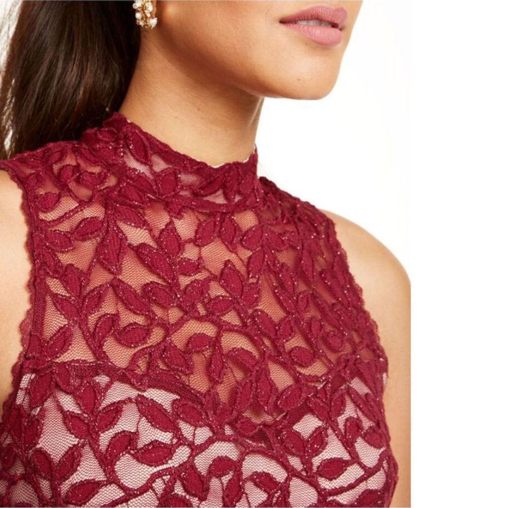 Emerald Sundae Womens Lace Midi Cocktail and Party Dress Red XS