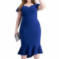 Emerald Sundae Women's Ruffled Flutter Sweetheart Neckline Below The Knee Evening Sheath Dress Blue Size 18