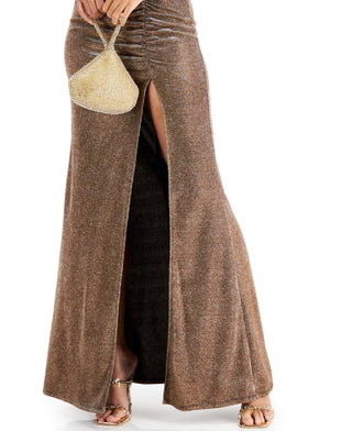 Emerald Sundae Junior's Glitter Knit Side Cinch Gown Brown Size X-Large