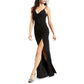 Emerald Sundae Junior's Ruched Side Slit Slim Gown Black Size X-Small