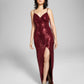 Emerald Sundae Junior's High Slit Disco Dot Gown Red Size Large