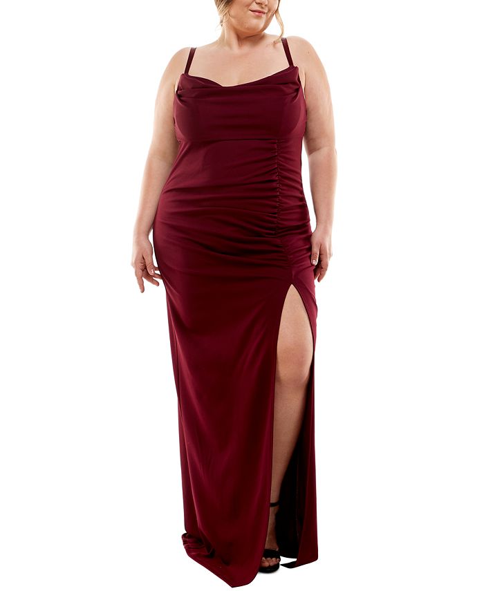 Emerald Sundae Women's Cowlneck Side Ruched Maxi Dress Red Size 20W