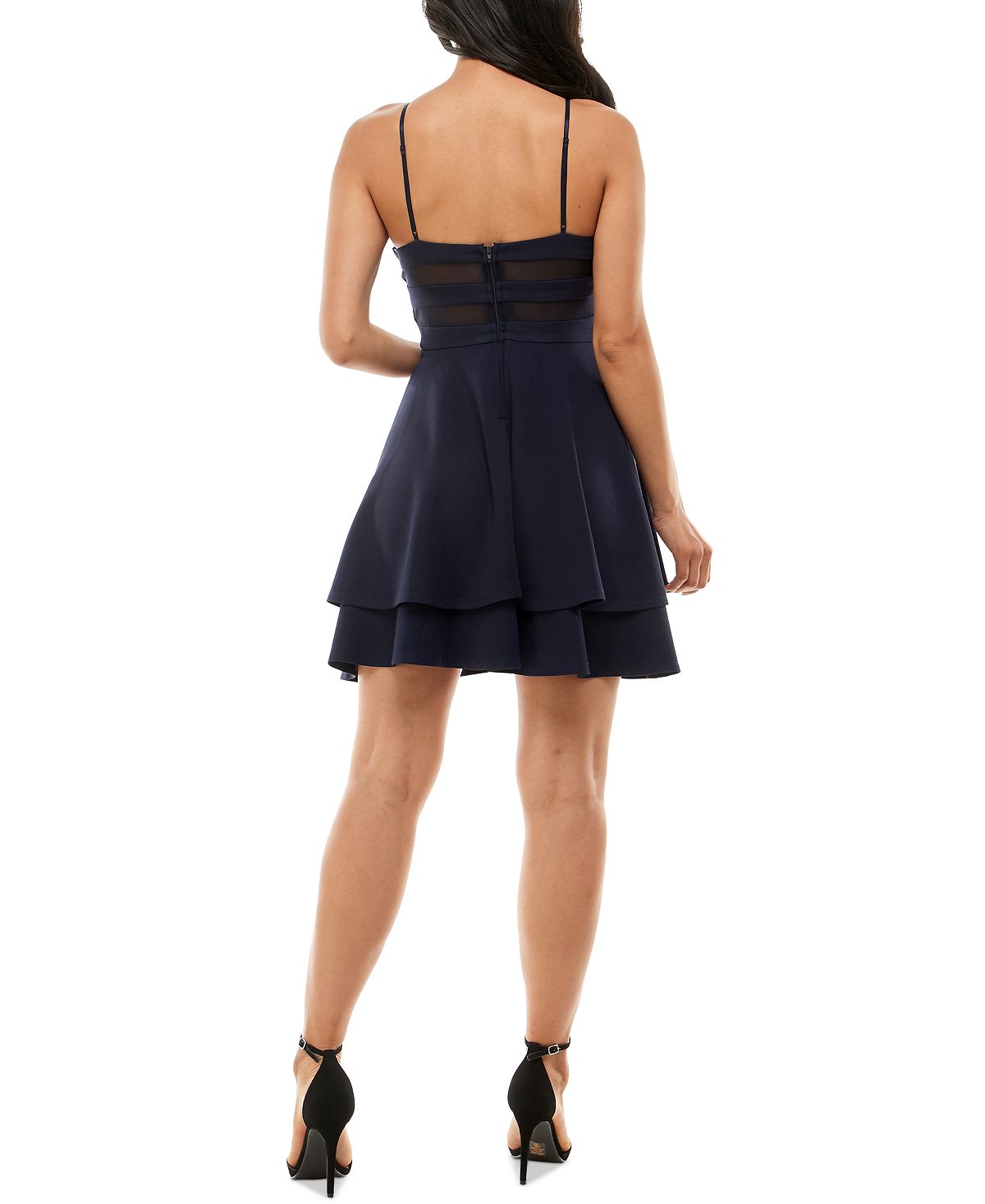 Emerald Sundae Junior's Plunge Neck Mesh Back Dress Blue Size Small