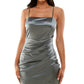 Emerald Sundae Women's Satin Ruched Mini Dress Gray Size Medium