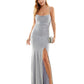 Emerald Sundae Junior's Glitter Draped Front Gown Silver Size Small
