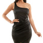 Emerald Sundae Junior's One Shoulder Satin Bodycon Dress Black Size Medium