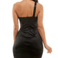 Emerald Sundae Junior's One Shoulder Satin Bodycon Dress Black Size Medium