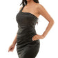 Emerald Sundae Junior's One Shoulder Satin Bodycon Dress Black Size Medium