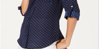 BCX Junior's Printed Button up Shirt Dark Blue Size Medium