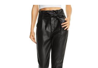 Lucy Paris Women's Faux Leather Paperbag-Waist Casual Pants