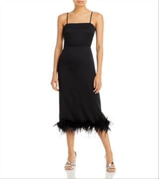 Lucy Paris Women's Mareena Feather Column Midi Dress Black Size Medium