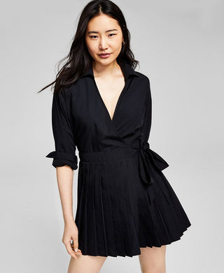 And Now This Women's Long Sleeve Pleated Dress Black Size Medium