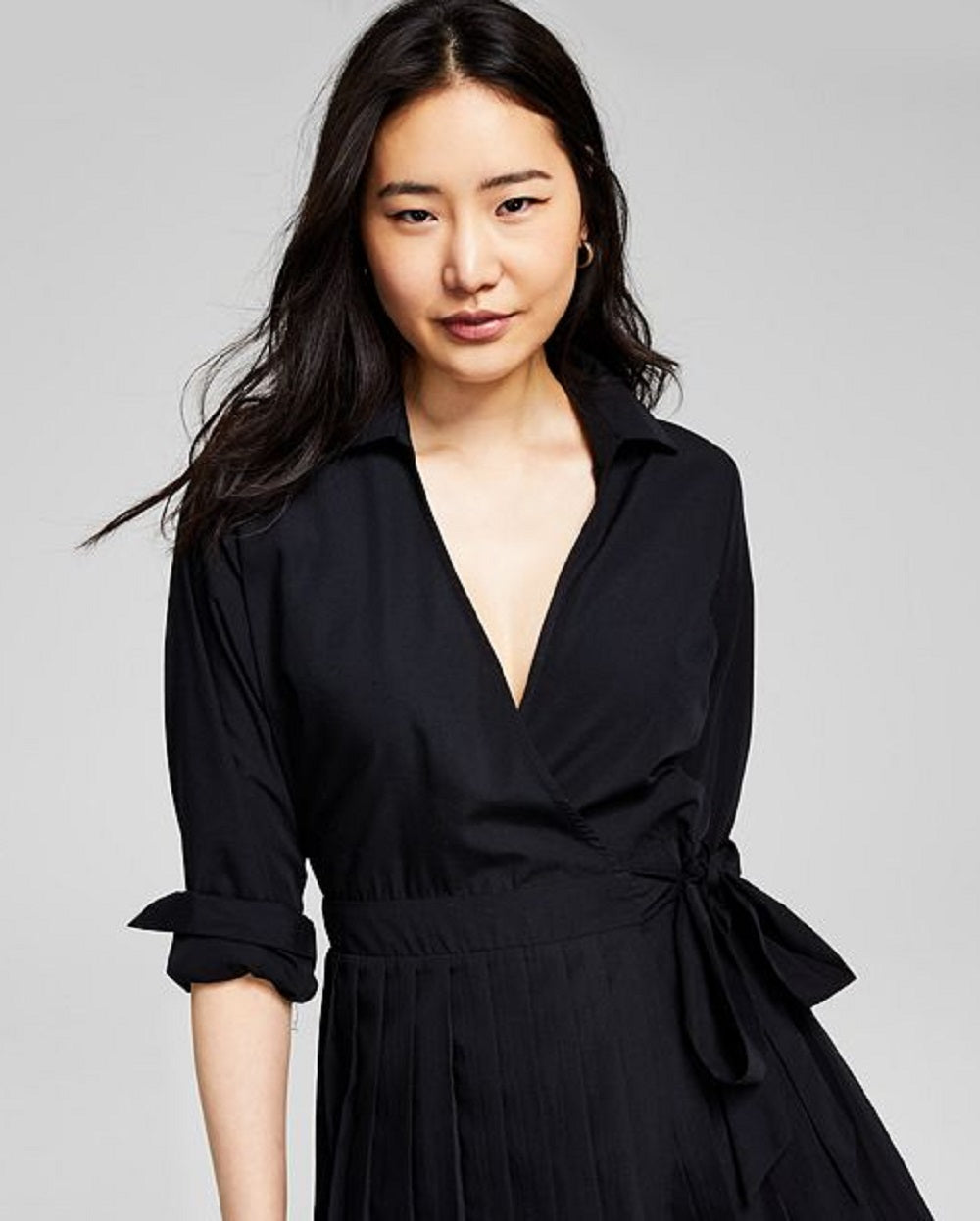 And Now This Women's Long Sleeve Pleated Dress Black Size Medium