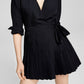 And Now This Women's Long Sleeve Pleated Dress Black Size Medium