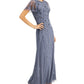 Papell Studio Women's Flutter Sleeve Embellished Gown Blue Size 2