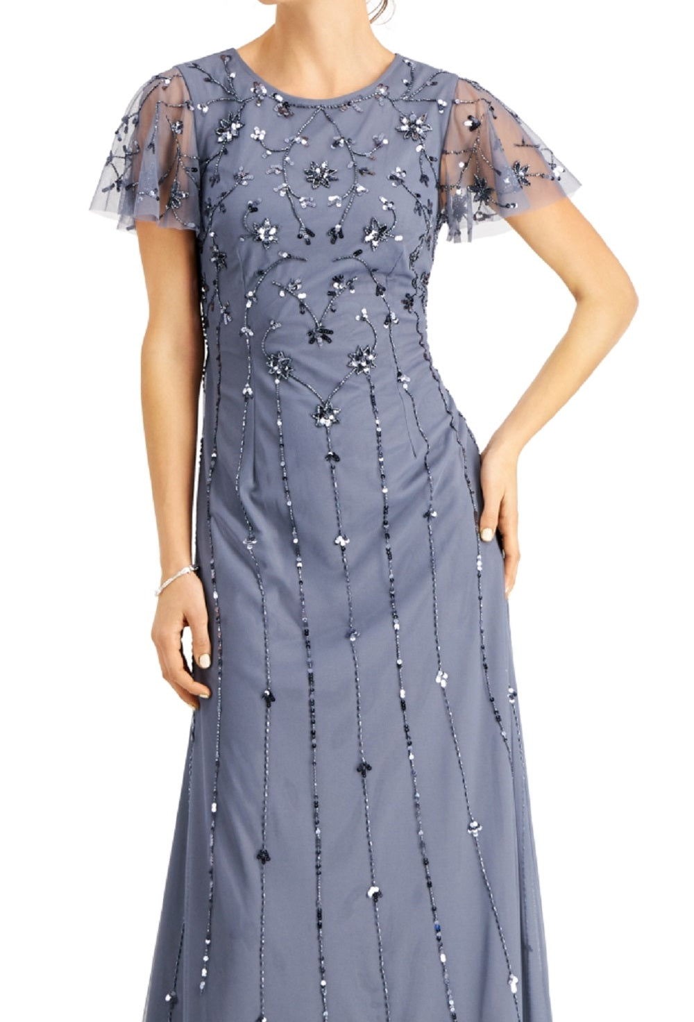 Papell Studio Women's Flutter Sleeve Embellished Gown Blue Size 4