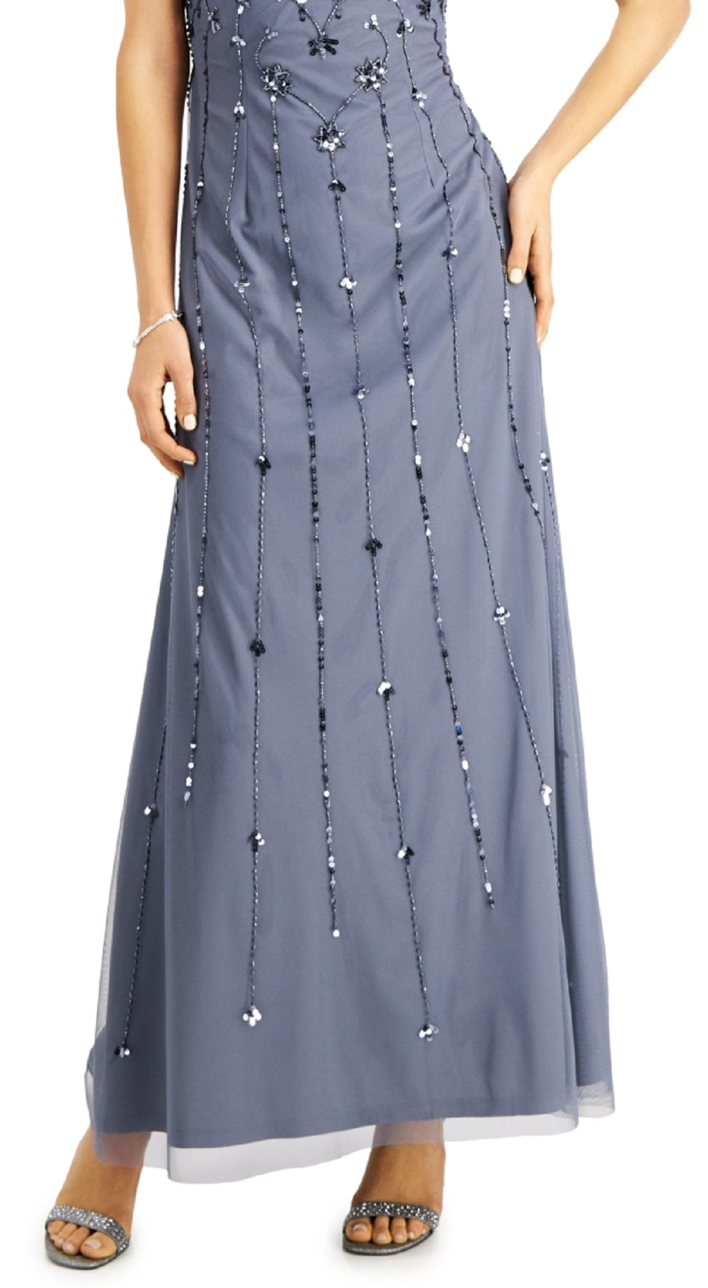 Papell Studio Women's Flutter Sleeve Embellished Gown Blue Size 4