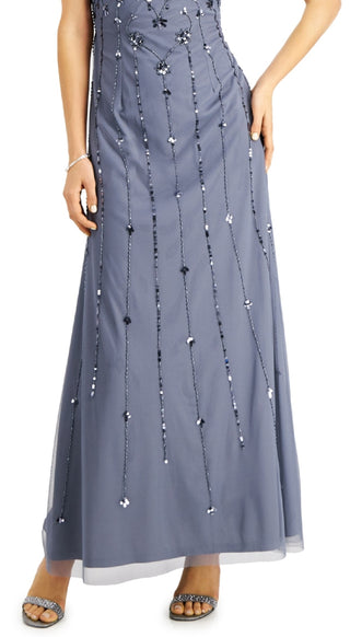 Papell Studio Women's Flutter Sleeve Embellished Gown Blue Size 4