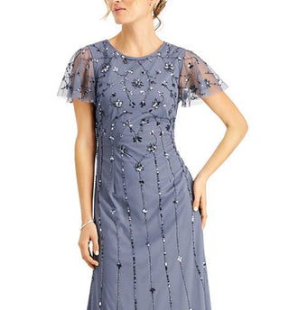 Papell Studio Women's Flutter Sleeve Embellished Gown Purple Size 6