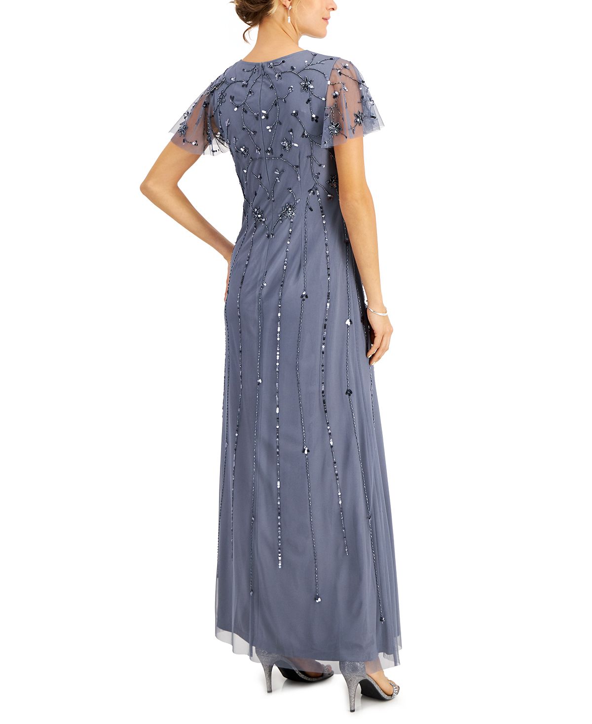 Papell Studio Women's Flutter Sleeve Embellished Gown Blue Size 8