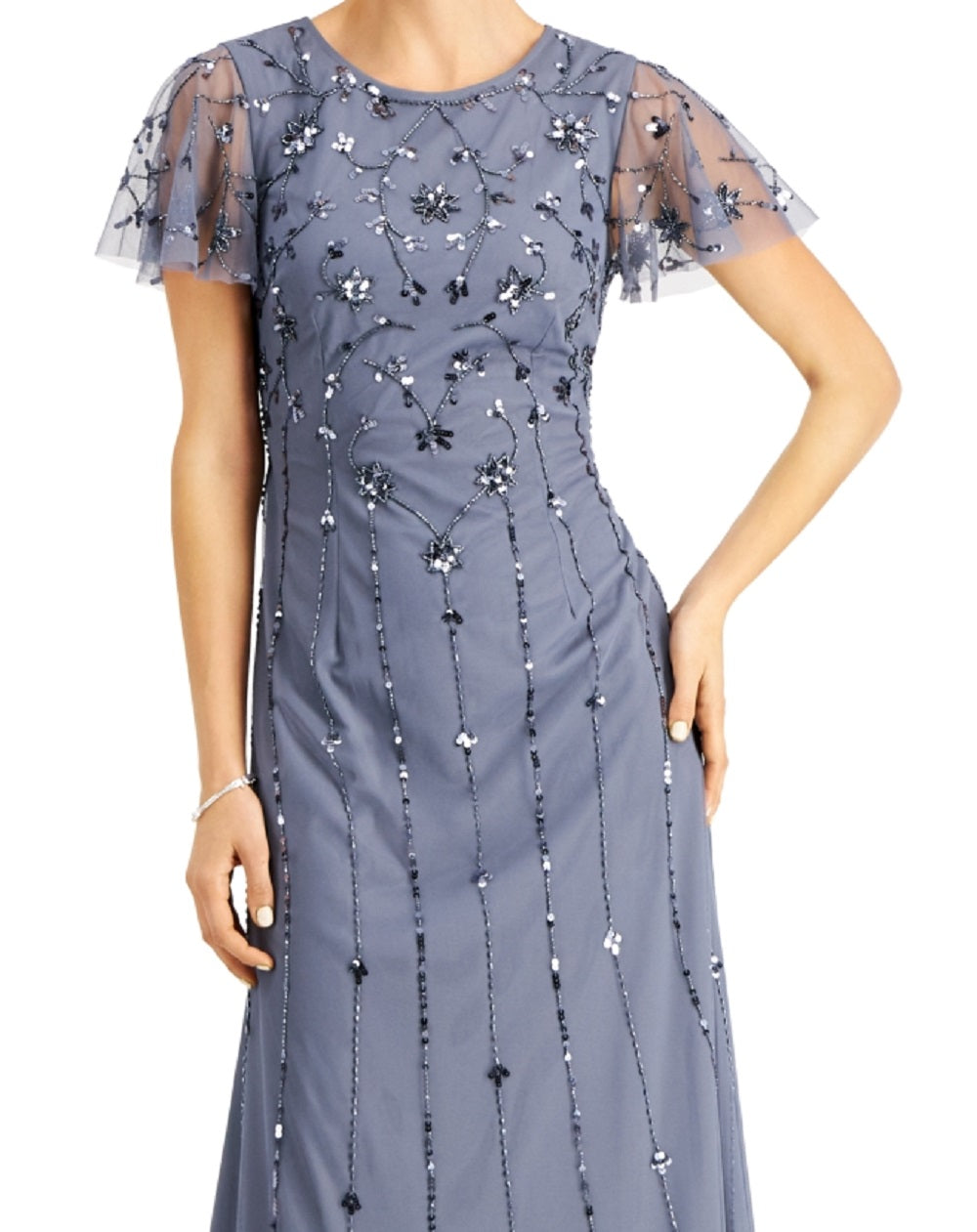 Papell Studio Women's Flutter Sleeve Embellished Gown Blue Size 8