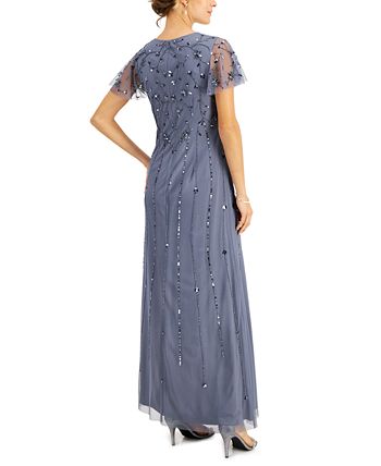Papell Studio Women's Flutter Sleeve Embellished Gown Purple Size 10
