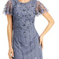 Papell Studio Women's Flutter Sleeve Embellished Gown Blue Size 14