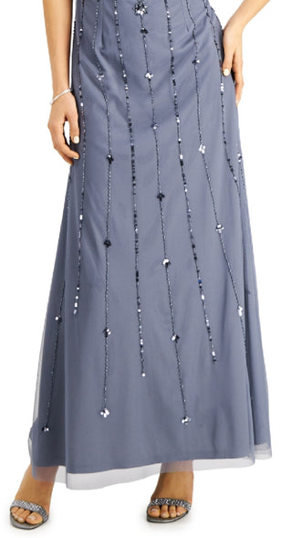 Papell Studio Women's Flutter Sleeve Embellished Gown Blue Size 14