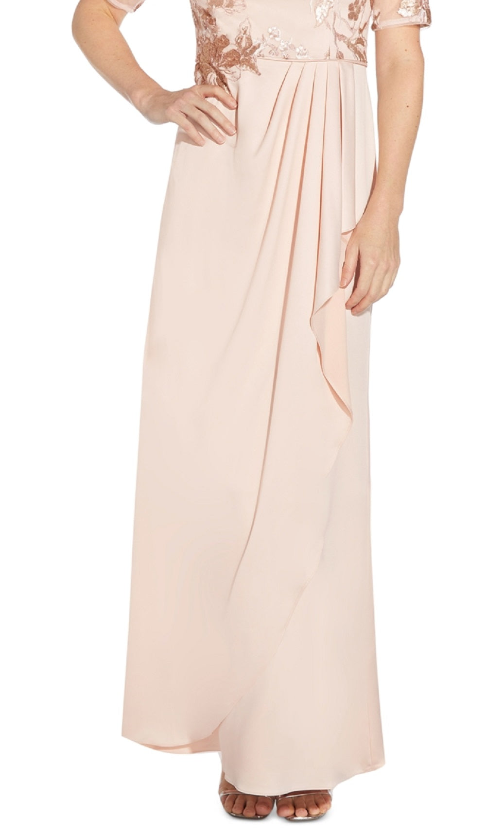 Adrianna Papell Women's Embroidery Crepe Satin Gown Pink Size 6