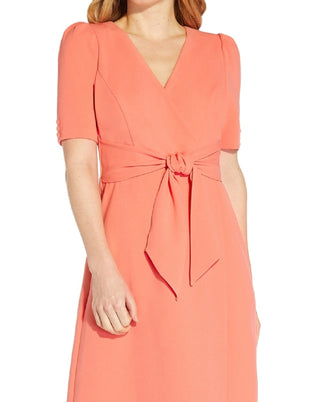 Adrianna Papell Women's Tie Waist A Line Crepe Dress Pink Size 14