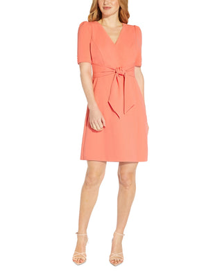 Adrianna Papell Women's Tie Waist A Line Crepe Dress Pink Size 14