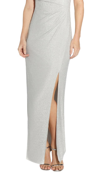 Adrianna Papell Women's Metallic Knit Sleeveless Gown Gray Size 6