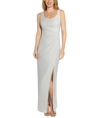 Adrianna Papell Women's Metallic Knit Sleeveless Gown Gray Size 6