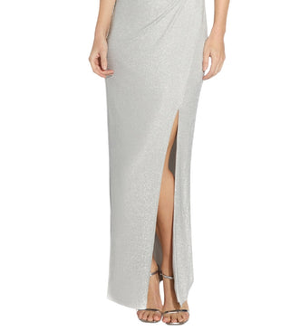 Adrianna Papell Women's Metallic Knit Sleeveless Gown Gray Size 14