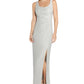 Adrianna Papell Women's Metallic Knit Sleeveless Gown Gray Size 14