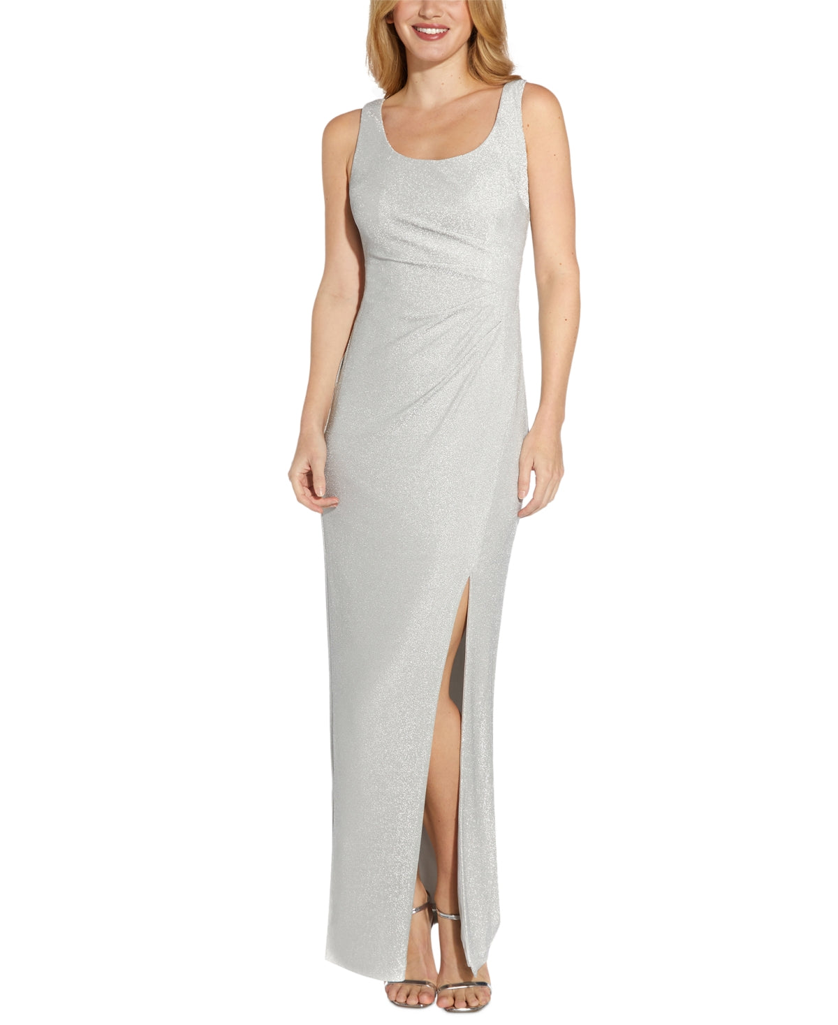 Adrianna Papell Women's Metallic Knit Sleeveless Gown Gray Size 14